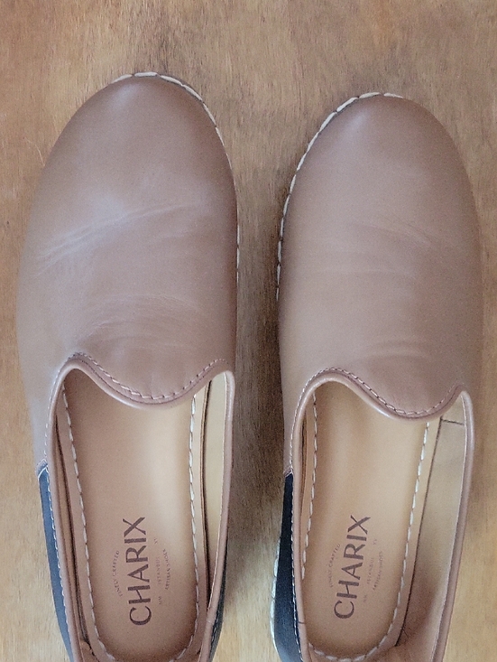 Charix Shoes - Charix Women's Tan Leather Slip-On Loafers  Camel Black   Size 38